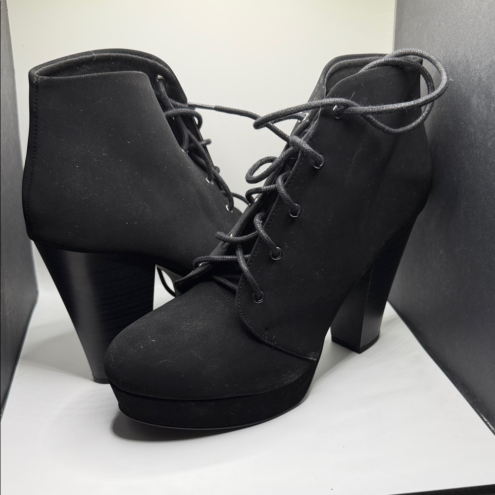 Soda Black Lace-Up Platform Ankle Boots